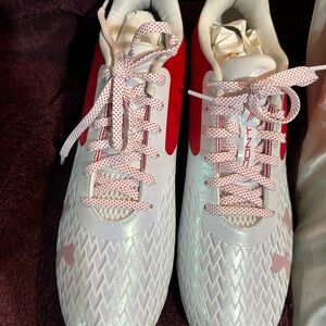 NEW NIKE ZOOM MERCILESS DESTROYER FOOTBALL WHITE/MAROON CLEATS SIZE 16.